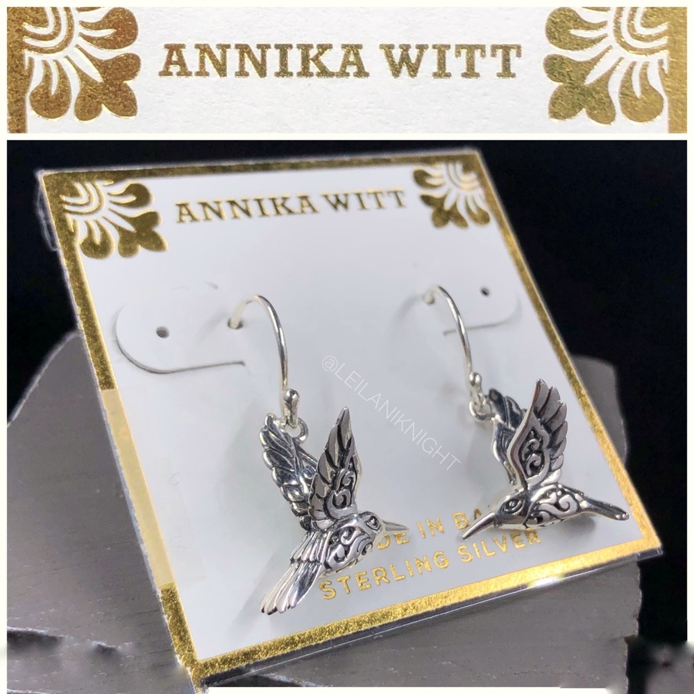Annika Witt 925 Sterling Silver Etched Hummingbird Earrings